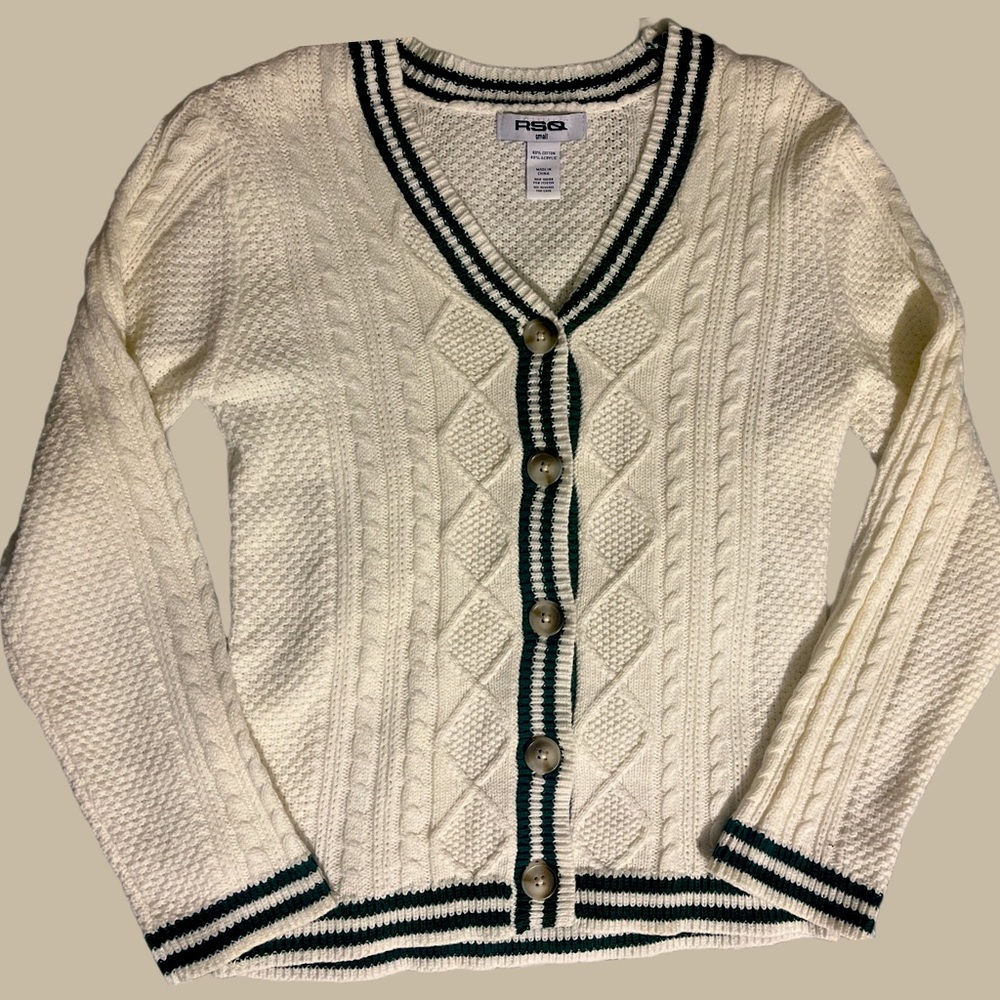 White and green cardigan